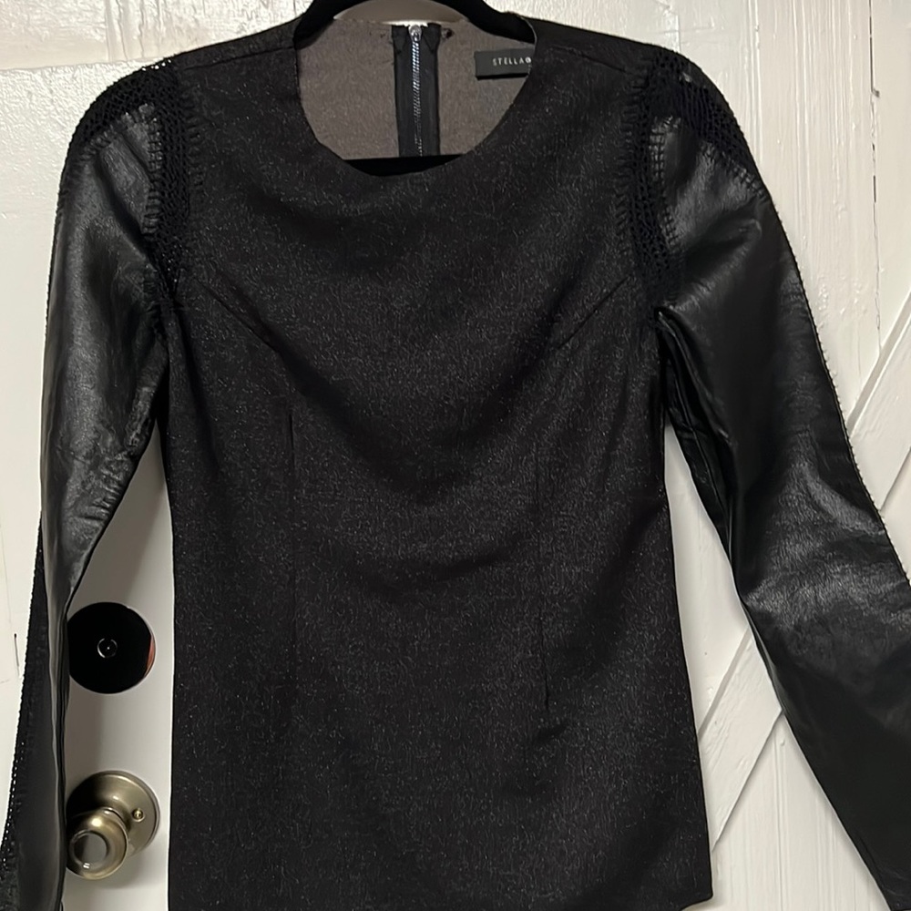 Stella & Jamie faux leather sleeve shirt NWOT